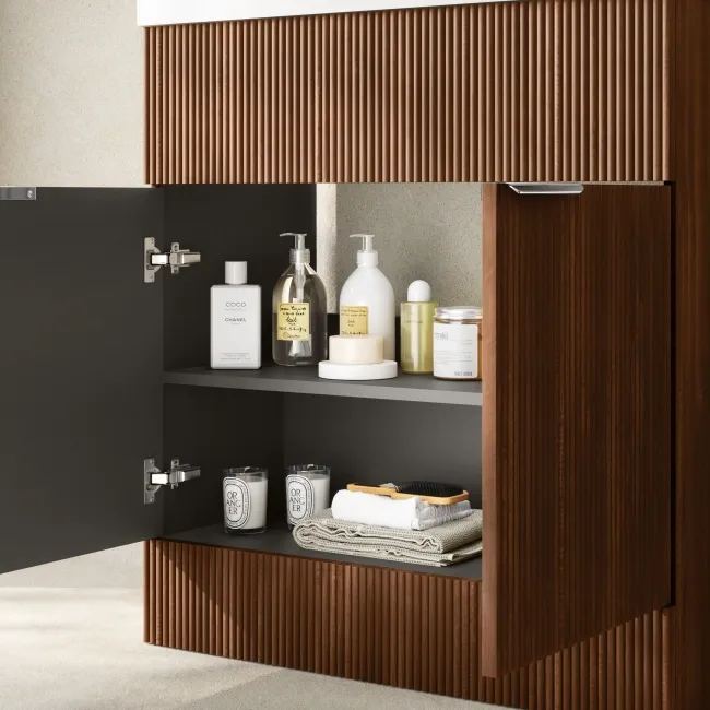 Havana Fluted Black Walnut Basin Vanity 800mm - Chrome Handles