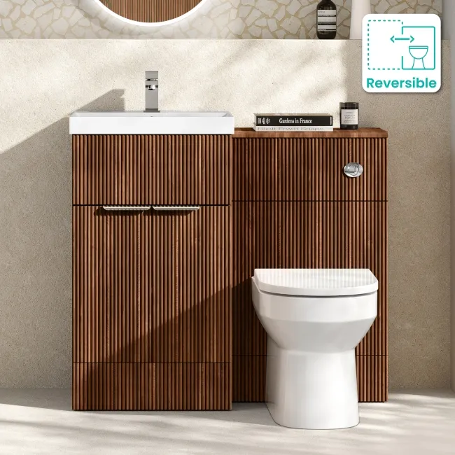 Havana Fluted Black Walnut Combination Vanity Basin and Miami Toilet 1000mm - Chrome Handles