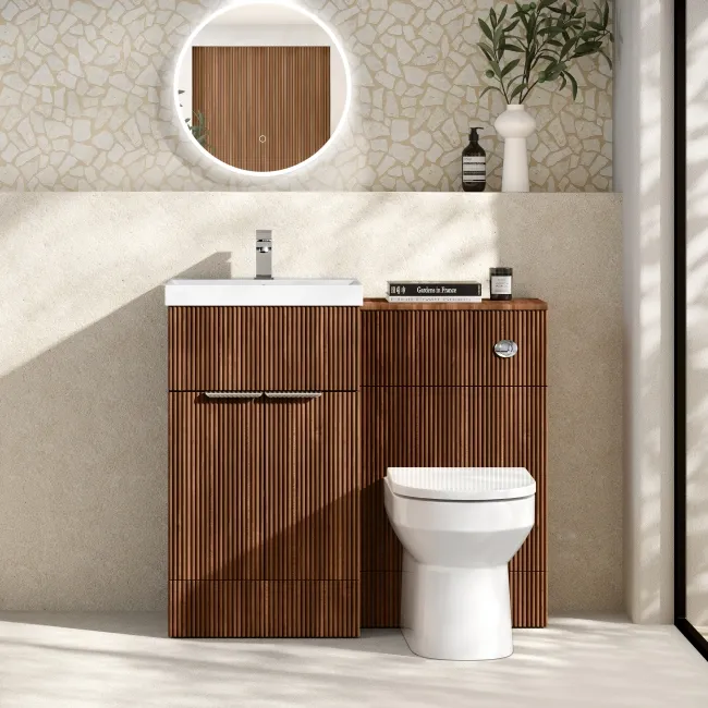Havana Fluted Black Walnut Combination Vanity Basin and Miami Toilet 1000mm - Chrome Handles