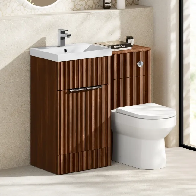 Havana Fluted Black Walnut Combination Vanity Basin and Miami Toilet 1000mm - Chrome Handles