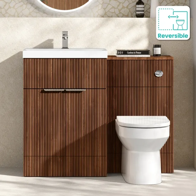 Havana Fluted Black Walnut Combination Vanity Basin and Miami Toilet 1100mm - Chrome Handles