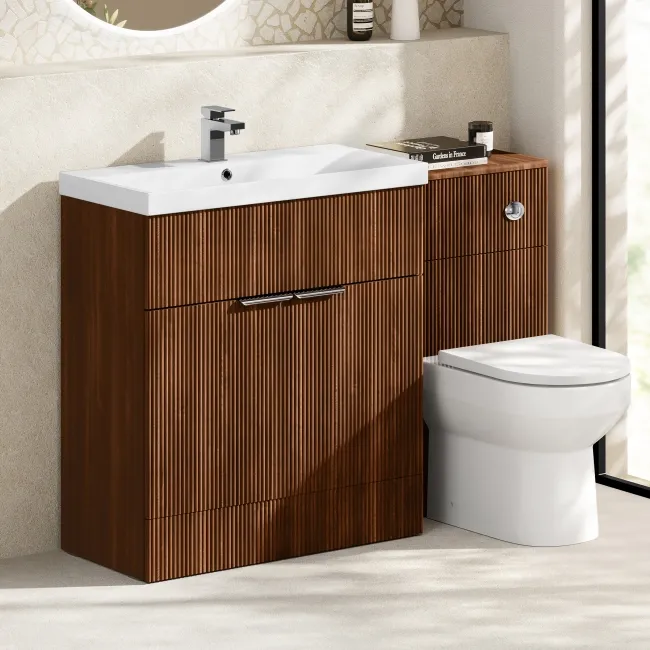 Havana Fluted Black Walnut Combination Vanity Basin and Miami Toilet 1300mm - Chrome Handles