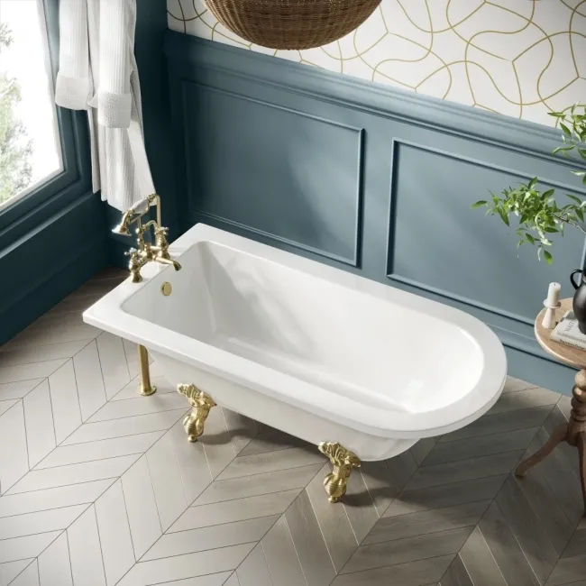 Abingdon 1500mm Single Ended Roll Top Bath - Brushed Brass Ball Feet