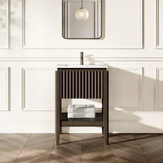 Maru Black Oak Carrara Marble Vanity Unit & Undermount Basin 600mm