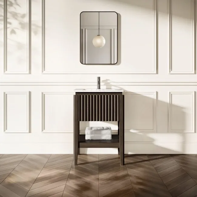 Maru Black Oak Carrara Marble Vanity Unit & Undermount Basin 600mm