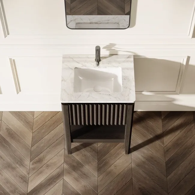 Maru Black Oak Carrara Marble Vanity Unit & Undermount Basin 600mm