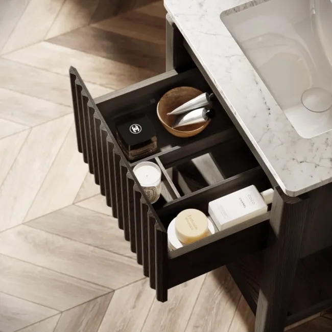 Maru Black Oak Carrara Marble Vanity Unit & Undermount Basin 600mm