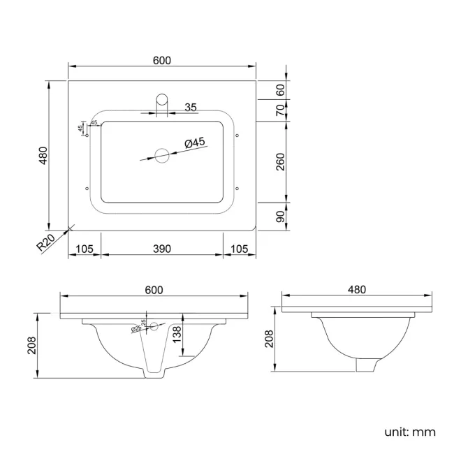 Maru Black Oak Carrara Marble Vanity Unit & Undermount Basin 600mm