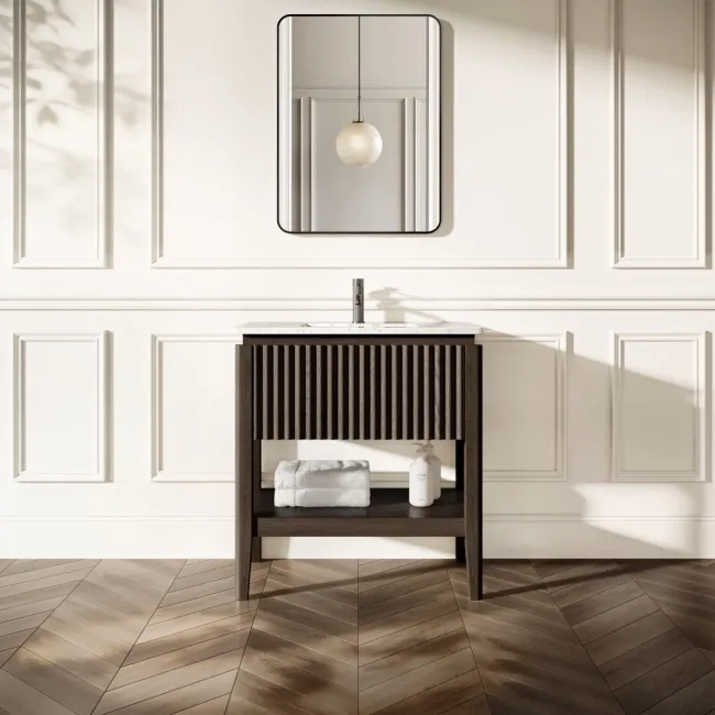 Maru Black Oak Carrara Marble Vanity Unit & Undermount Basin 800mm