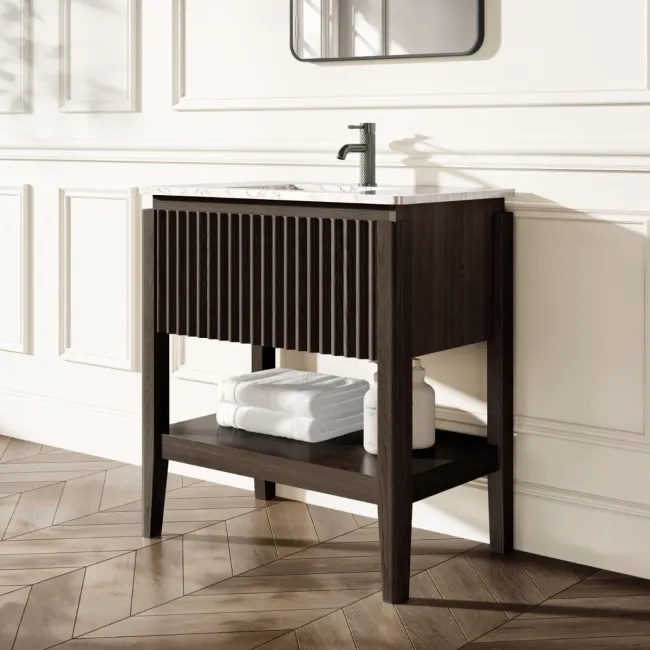 Maru Black Oak Carrara Marble Vanity Unit & Undermount Basin 800mm