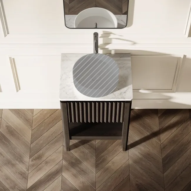 Maru Black Oak Wood Grain Vanity Cabinet 600mm with Carrara Marble Top - Basin Not Included
