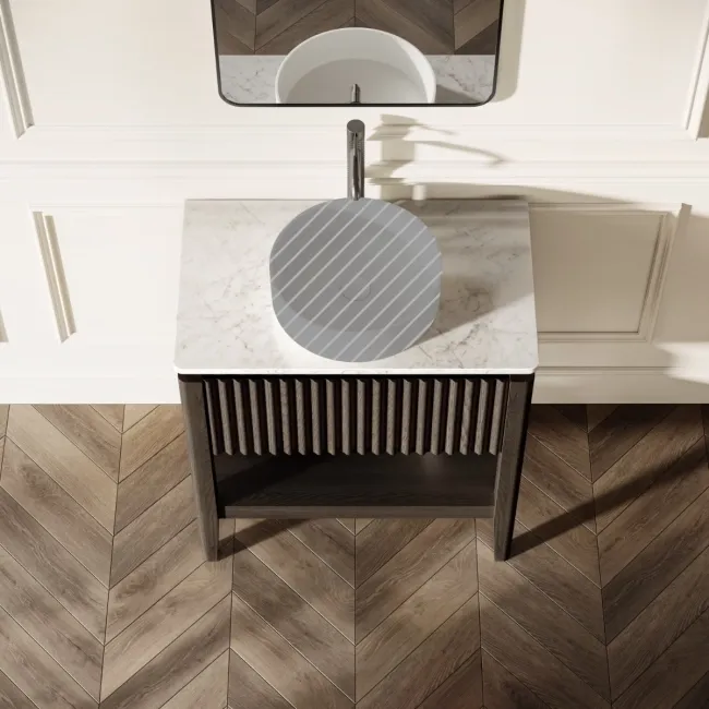 Maru Black Oak Wood Grain Vanity Cabinet 800mm with Carrara Marble Top - Basin Not Included