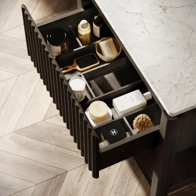 Maru Black Oak Wood Grain Vanity Cabinet 800mm with Carrara Marble Top - Basin Not Included