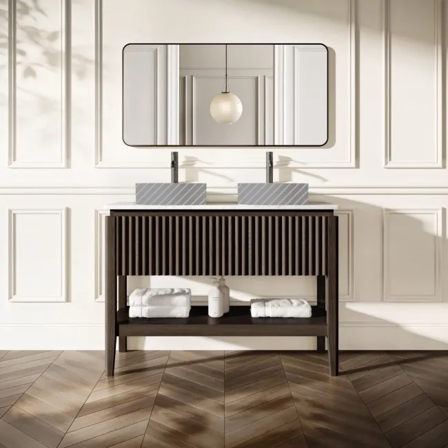 Maru Black Oak Wood Grain Vanity Cabinet 1200mm with Carrara Marble Top - Basin Not Included