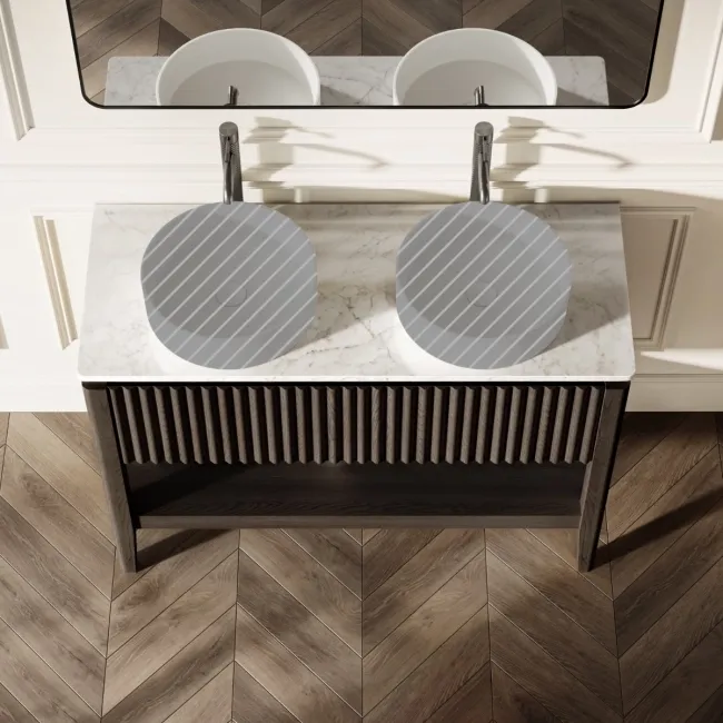 Maru Black Oak Wood Grain Vanity Cabinet 1200mm with Carrara Marble Top - Basin Not Included