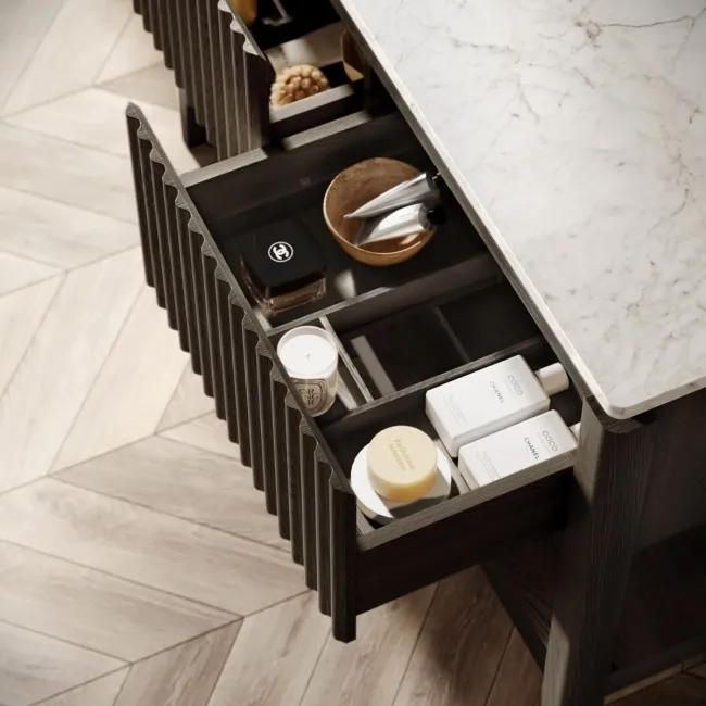 Maru Black Oak Wood Grain Vanity Cabinet 1200mm with Carrara Marble Top - Basin Not Included