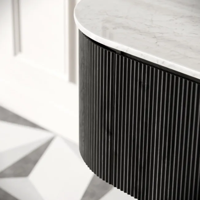 Positano Black Oak Curved Wall Hung Vanity Drawer with Carrara Marble Top 1000mm - Basin Not Included
