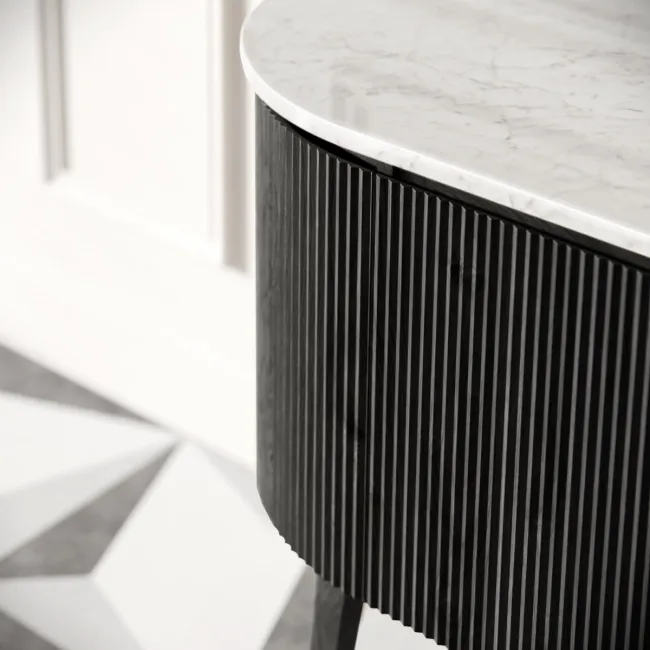 Positano Black Oak Curved Vanity Unit with Carrara Marble Top 800mm - Basin Not Included