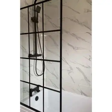Zurich Easy Clean Matt Black Grid Bath Screen - 800mm