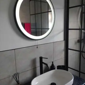 Mollie Battery Powered Black Framed Round Illuminated LED Mirror 600mm
