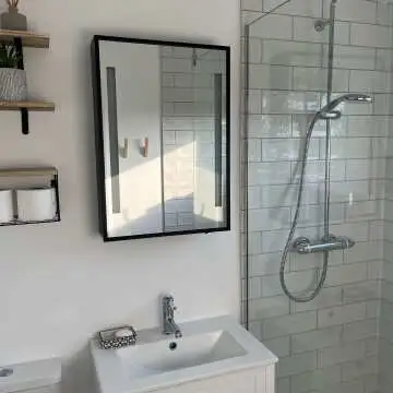 Mia Battery Powered Black Framed Illuminated LED Mirror Cabinet 710x500mm