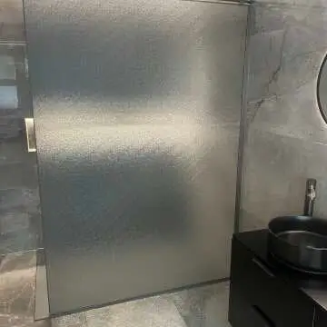 Lyon Gunmetal 8mm Laminated Wet Room Shower Glass Panel with Grey Frost Pattern 1400mm