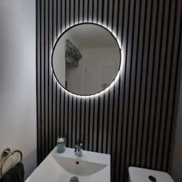 Delilah Battery Powered Black Framed Round Backlit LED Mirror 600mm