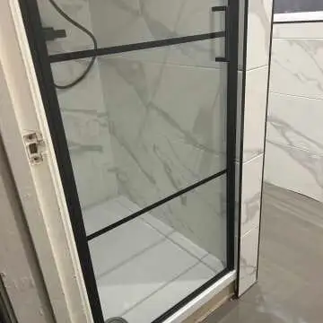Toulon Matt Black Grid Easy Clean 6mm Pivot Shower Door 700mm