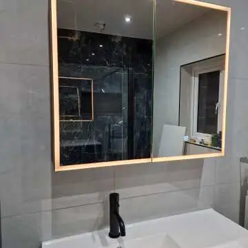 Esme Matt Black Illuminated LED Mirror Cabinet With BLUETOOTH Speaker 700x800mm