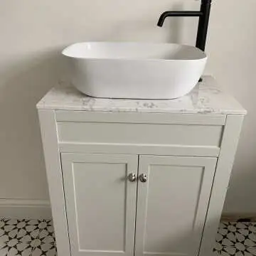 Bermuda Chalk White Vanity with Marble Top & Curved Counter Top Basin 600mm