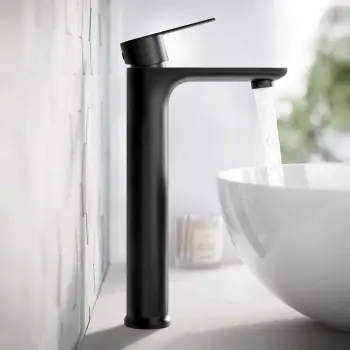 Glen Matt Black High Rise Basin Mixer Tap