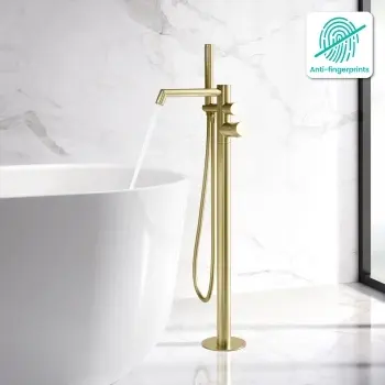 Ennis Brushed Brass Freestanding Bath Shower Mixer Tap with Knurled Detailing