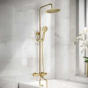 Ballina Round Brushed Brass Thermostatic Bath Filler Shower Set