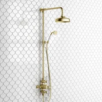 Shannon Brushed Brass Traditional Thermostatic Shower Set with Hand Shower