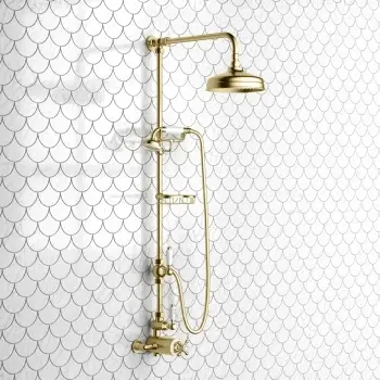 Shannon Brushed Brass Traditional Thermostatic Shower Set with Hand Shower and Soap Dish