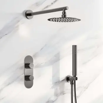 Ballina Premium Gunmetal Grey Round Thermostatic Shower Set - 200mm Head & Hand Shower