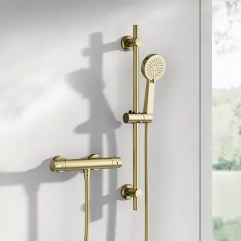 Aran Brushed Brass Round Thermostatic Bar Shower Set