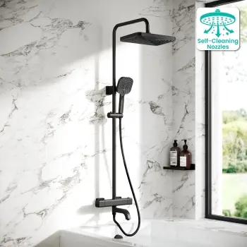 Kinsale Matt Black Square Thermostatic Bath Filler Shower Set