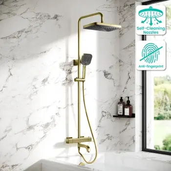 Kinsale Brushed Brass Square Thermostatic Bath Filler Shower Set