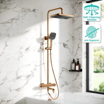 Kinsale Brushed Copper Square Thermostatic Bath Filler Shower Set