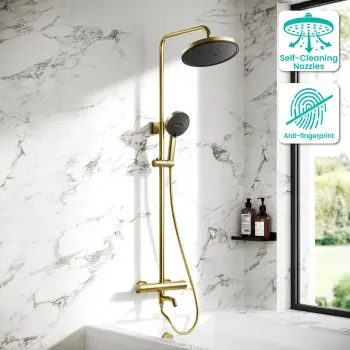 Derry Brushed Brass Round Shower with Bath Filler