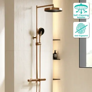 Bray Round Brushed Copper Thermostatic Bath Filler Shower Set