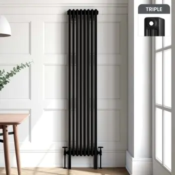 Athens Matt Black Triple Column Vertical Traditional Radiator 1800x380mm