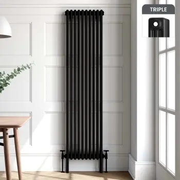 Athens Matt Black Triple Column Vertical Traditional Radiator 1800x470mm