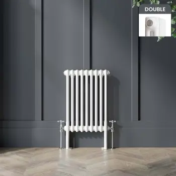 Athens White Double Column Horizontal Traditional Radiator 600x425mm