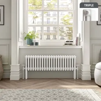 Athens White Triple Column Horizontal Traditional Radiator 300x1010mm