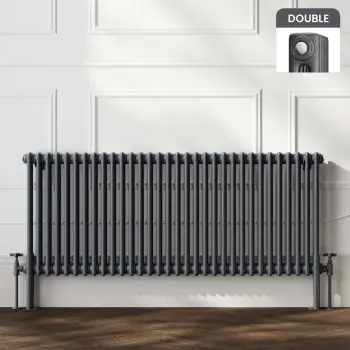 Athens Anthracite Double Column Horizontal Traditional Radiator 600x1415mm