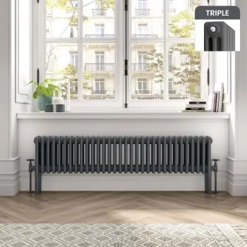 Athens Anthracite Triple Column Horizontal Traditional Radiator 300x1415mm