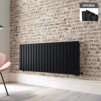 Faro Matt Black Double Flat Panel Horizontal Radiator 600x1400mm