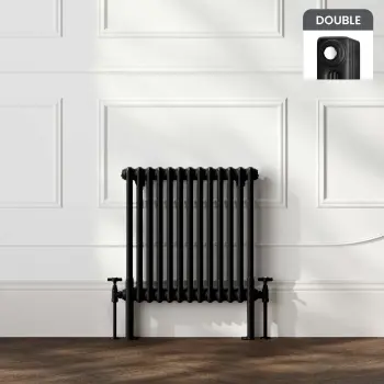 Athens Matt Black Double Column Horizontal Traditional Radiator 600x605mm